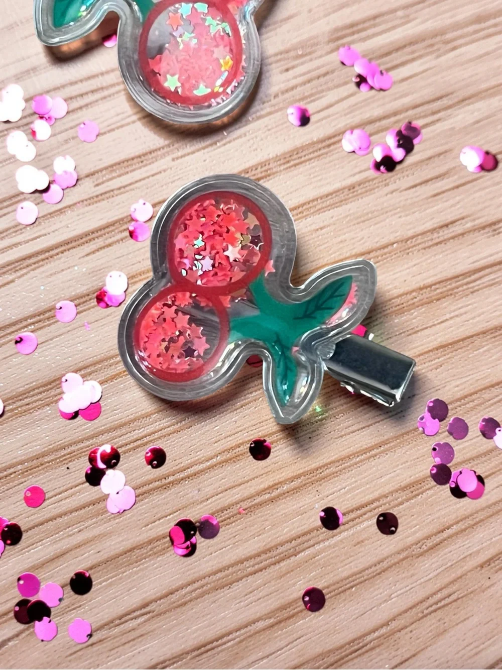 Cherry Mini Shakers  Hair Clips - Red & Green Set of 2